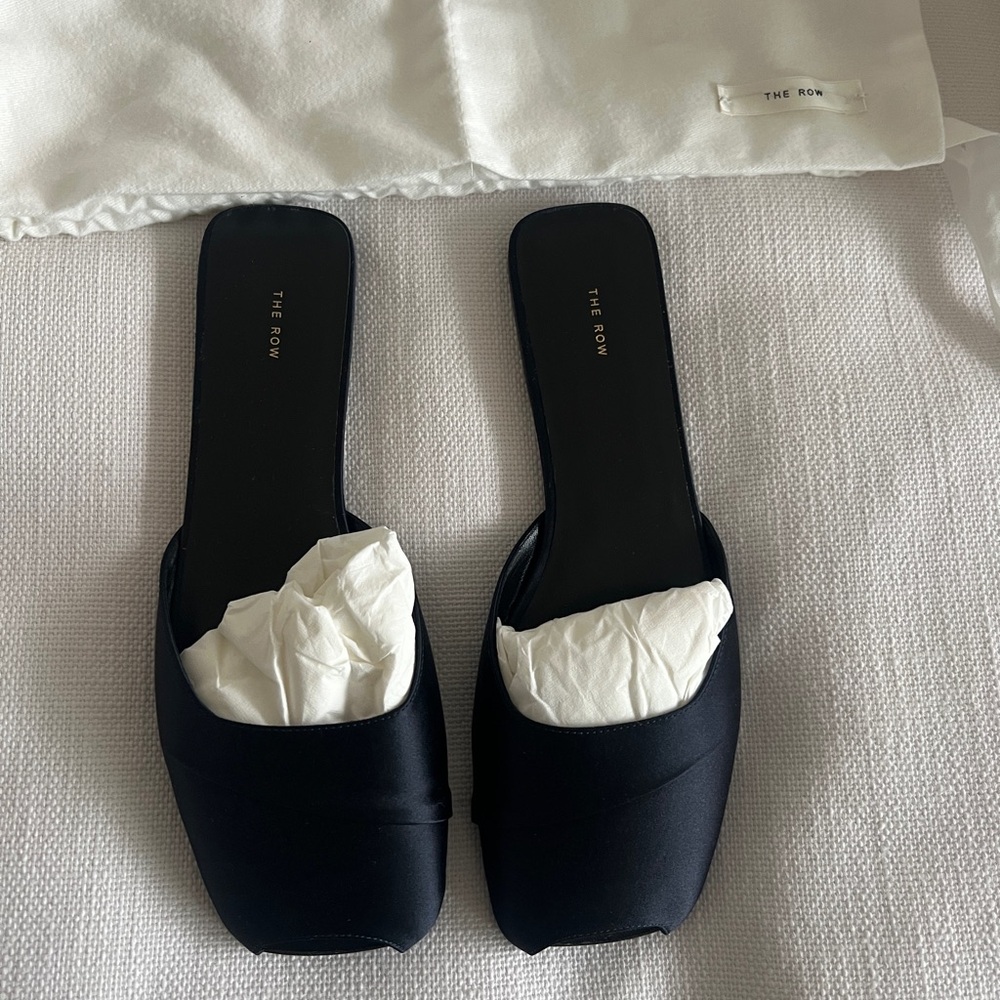 The Row Milla satin slide sandal